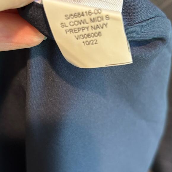 Banana Republic Factory Cowl Neck Midi Dress in Preppy Navy Plaid - size 10 - Picture 7 of 7